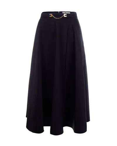 Elisabetta Franchi Flared Midi Skirt With Gold-tone Logo Chain Detail In Black