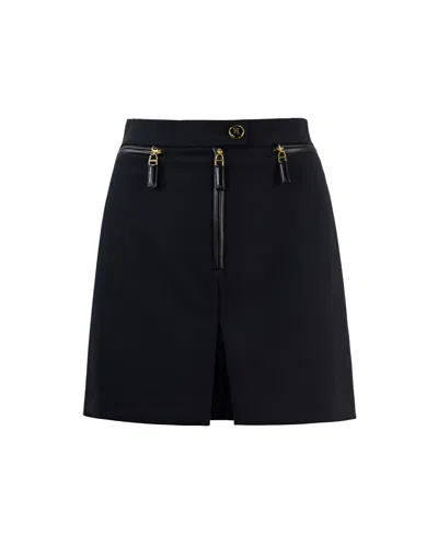 ELISABETTA FRANCHI BLACK DOUBLE CREPE SKIRT WITH ZIP