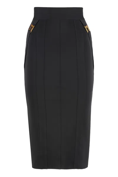 Elisabetta Franchi Gonna In Stretch Fabric With Jewel Logo In Black