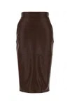 Elisabetta Franchi Pencil Skirt With Jewel Clasps In Brown