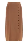 Elisabetta Franchi Skirt In Knitted Fabric With Jewel Buttons In Brown