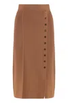 Elisabetta Franchi Skirt In Knitted Fabric With Jewel Buttons In Brown