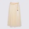 Elisabetta Franchi Midi Skirt With Pleats And Chain Detail In Neutral
