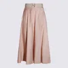 Elisabetta Franchi Midi Skirt With Belted Waist And Pleats In Nude