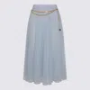 Elisabetta Franchi Midi Skirt With Gold Chain And Pleats In Silver