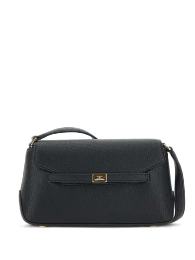 Elisabetta Franchi Graine-leather Shoulder Bag In Black