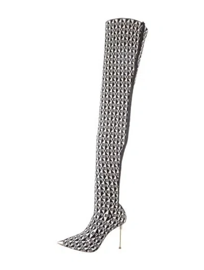 Pre-owned Elisabetta Franchi Graphic Print Boots In Black