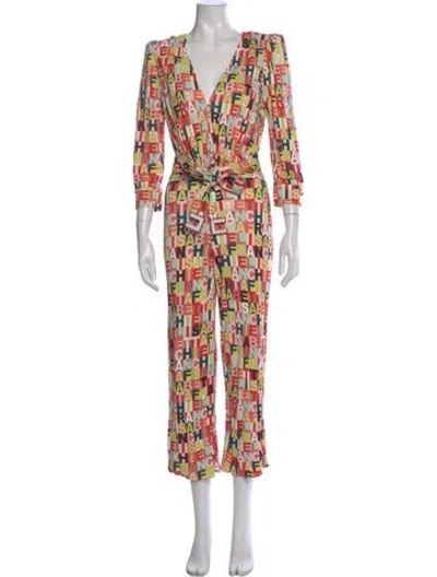 Pre-owned Elisabetta Franchi Graphic Print V-neck Jumpsuit In Pink