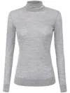 Elisabetta Franchi Gray Wool Turtleneck Sweater With Logo Embroidery In Grey
