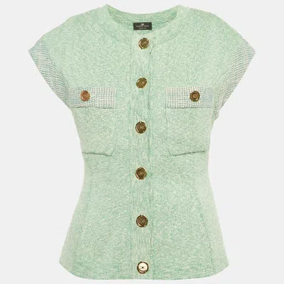 Pre-owned Elisabetta Franchi Green Cotton Blend Button Front Cardigan S
