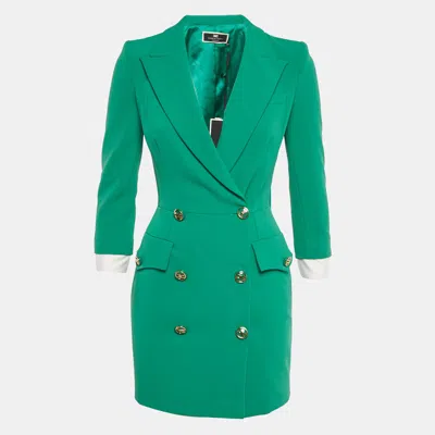 Pre-owned Elisabetta Franchi Green Crepe Blazer Dress S