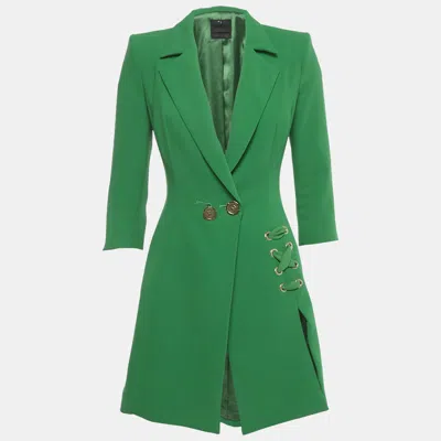 Pre-owned Elisabetta Franchi Green Crepe Lace-up Detail Mini Coat Dress S