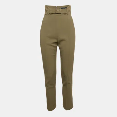 Pre-owned Elisabetta Franchi Green Crepe Slim Fit Trousers S