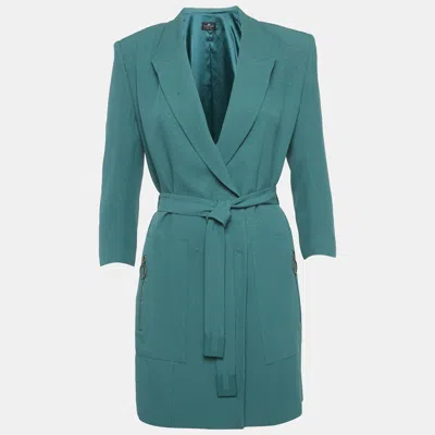 Pre-owned Elisabetta Franchi Green Shimmering Crepe Belted Double Breasted Jacket M