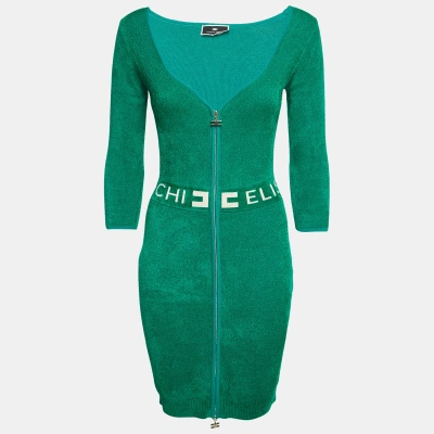 Pre-owned Elisabetta Franchi Green Terry Logo-tape Detail Dress M