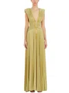 ELISABETTA FRANCHI GREEN V-NECK DRESS WITH PADDED STRAPS AND METALLIC ACCESSORY FOR WOMEN