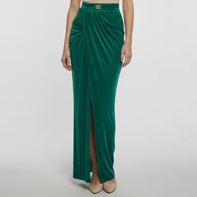 Pre-owned Elisabetta Franchi Green Velvet Draped Maxi Skirt S