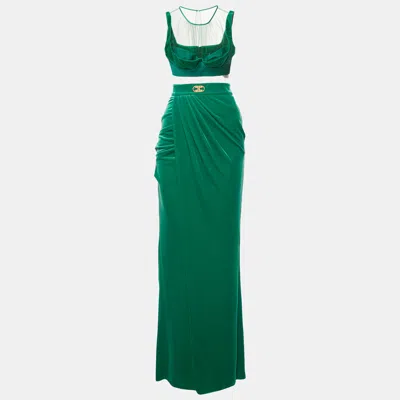 Pre-owned Elisabetta Franchi Green Velvet Top And Skirt Set M