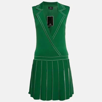 Pre-owned Elisabetta Franchi Green/white Knit Pleated Mini Dress M