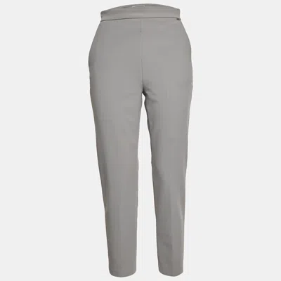 Pre-owned Elisabetta Franchi Grey Crepe Straight Fit Trousers M In Gray