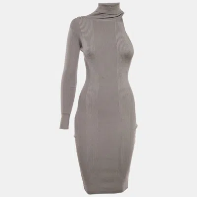 Elisabetta Franchi Grey Rib Knit One Shoulder Bodycon Dress In Gray