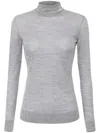 Elisabetta Franchi Gray Wool Turtleneck Sweater With Logo Embroidery In Grey