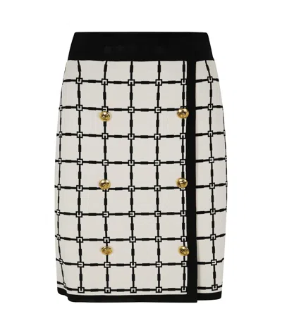 Elisabetta Franchi Grid-patterned Buttoned Mini Skirt In Butter Black