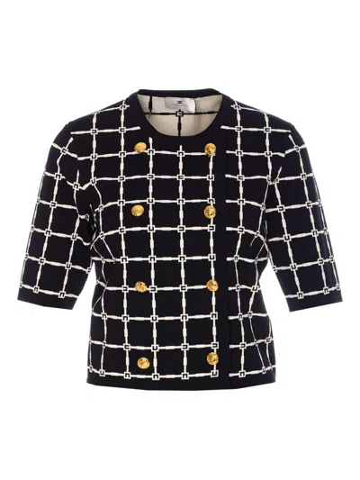 ELISABETTA FRANCHI GRID-PATTERNED DOUBLE-BREASTED TOP