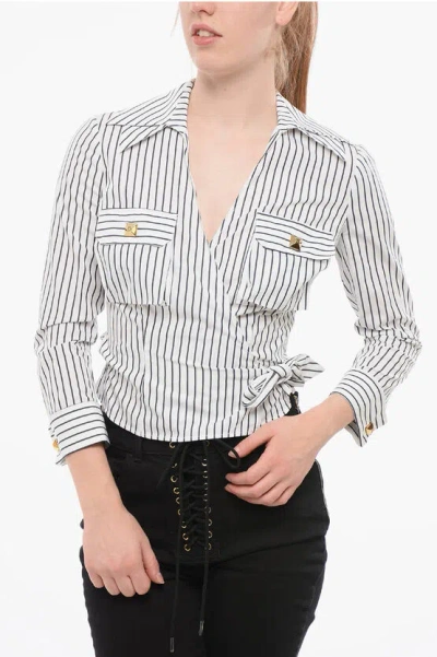 Elisabetta Franchi Hairline Cotton Wrap Shirt In Multi
