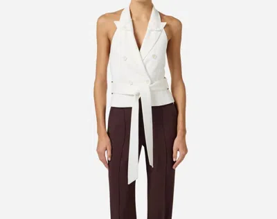 Elisabetta Franchi Halter Double Breasted Vest With Belt In Ivory In Multi
