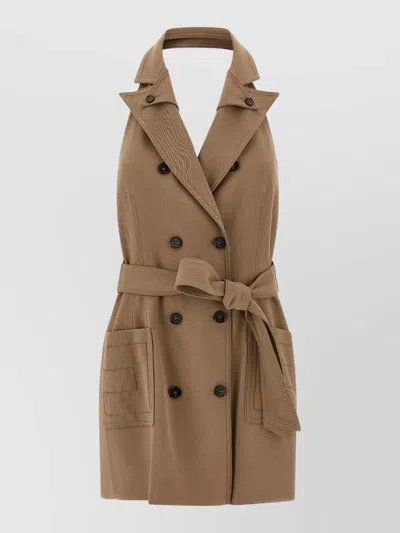 Elisabetta Franchi Halter Neck Double Breasted Belted Dress In Brown