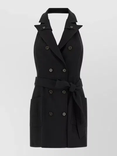 Elisabetta Franchi Halter Neck Dress Belted Waist Buttons In Black