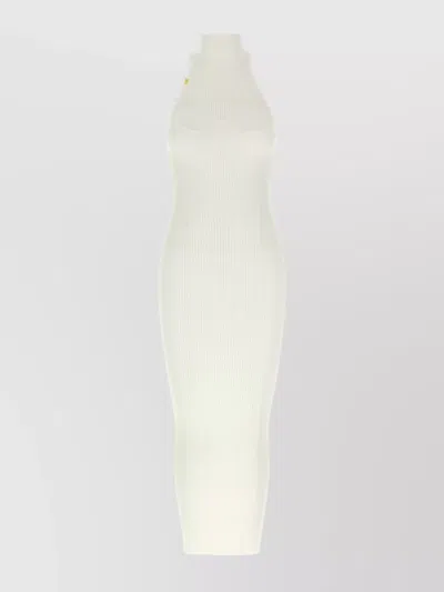 Elisabetta Franchi Halter Neck Ribbed Midi Length Dress In White