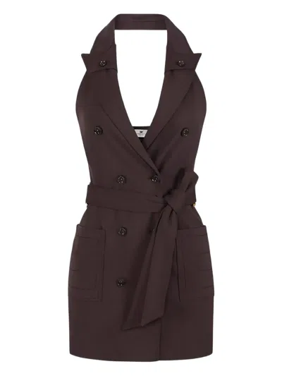 Elisabetta Franchi Halterneck Belted Mini Dress In Brown