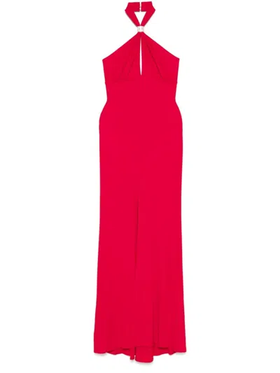 Elisabetta Franchi Halterneck Jersey Maxi Dress In Red