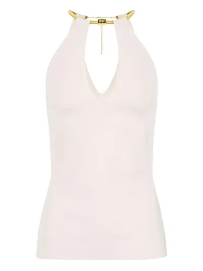 Elisabetta Franchi Halterneck Knitted Top In Neutral