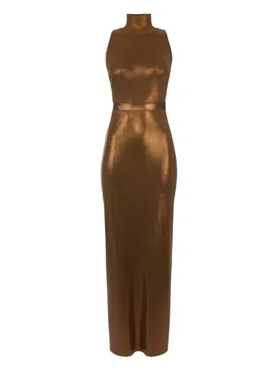 Elisabetta Franchi Halterneck Maxi Dress In Brown