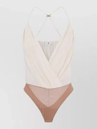 Elisabetta Franchi Halterneck Nylon Blend Silk Wrap Bodysuit In Multi