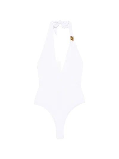 Elisabetta Franchi Halterneck Swimsuit In White