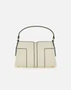 Elisabetta Franchi Hammered Vegan Leather Handbag In Butter