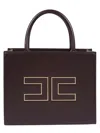 Elisabetta Franchi Structured Tote Bag With Dual Handles And Gold-tone Logo In Purple