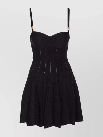 Elisabetta Franchi Heart Neck Backless Pleated Gown Dress In Black