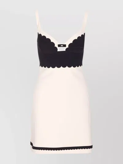 Elisabetta Franchi Heart Neck Mini Dress With Spaghetti Straps In Beige
