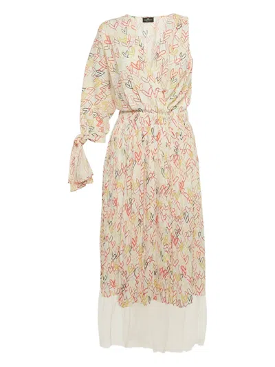 Pre-owned Elisabetta Franchi Heart-print Midi Dress In Neutral