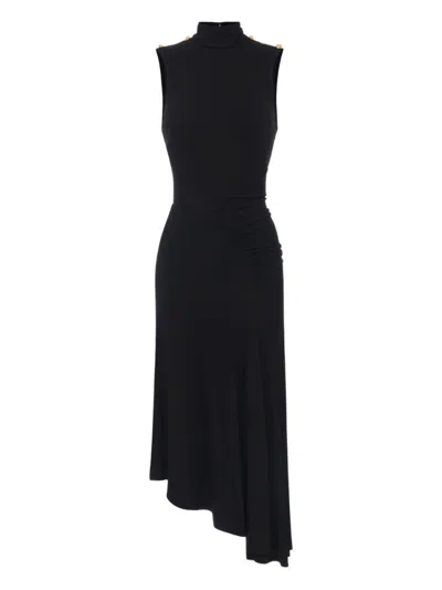 Elisabetta Franchi Hem Black Dress With Decorative Shoulder Details