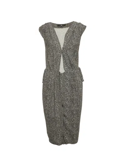 Pre-owned Elisabetta Franchi Herringbone Crepe Mini Dress In Black
