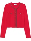 Elisabetta Franchi Herringbone-pattern Cardigan In Red