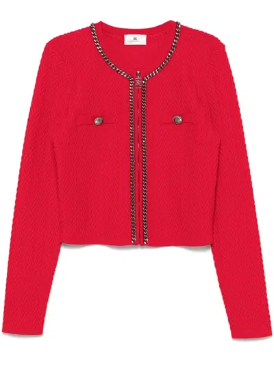Elisabetta Franchi Herringbone-pattern Cardigan In Red