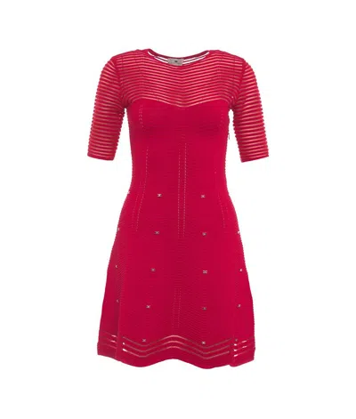 Elisabetta Franchi Herringbone Pattern Embellished Mini Dress In Red