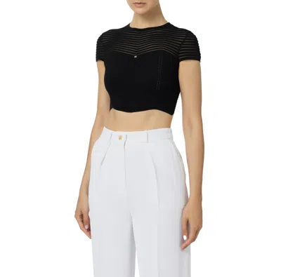 Elisabetta Franchi Herringbone Pattern Short Top In Black